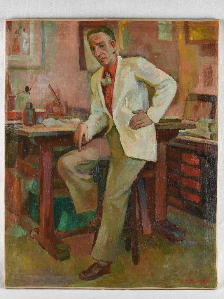 Vintage 1950s Bellinot Self Portrait Oil-on-Canvas