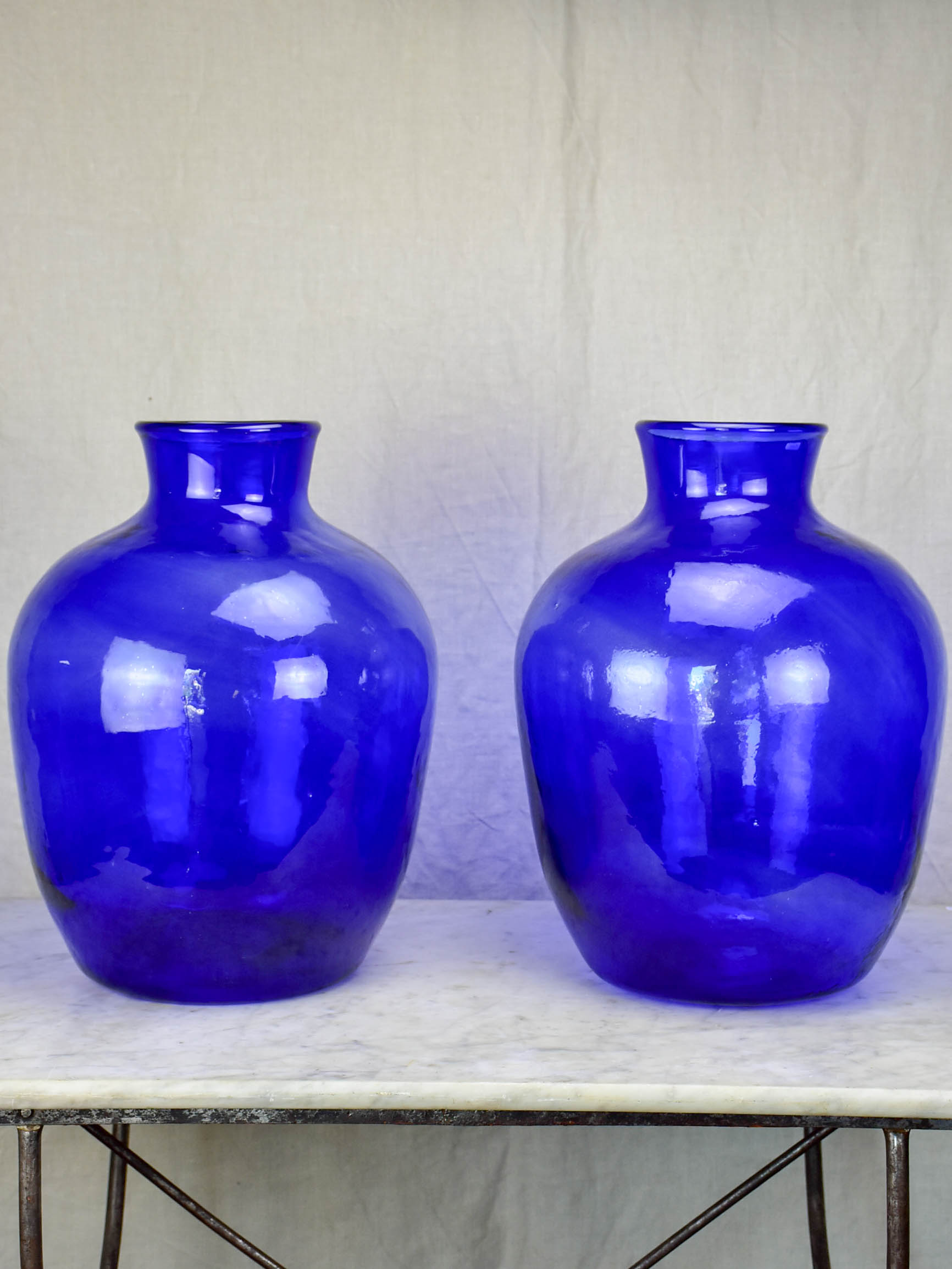 Pair of very large cobalt blue glass vases