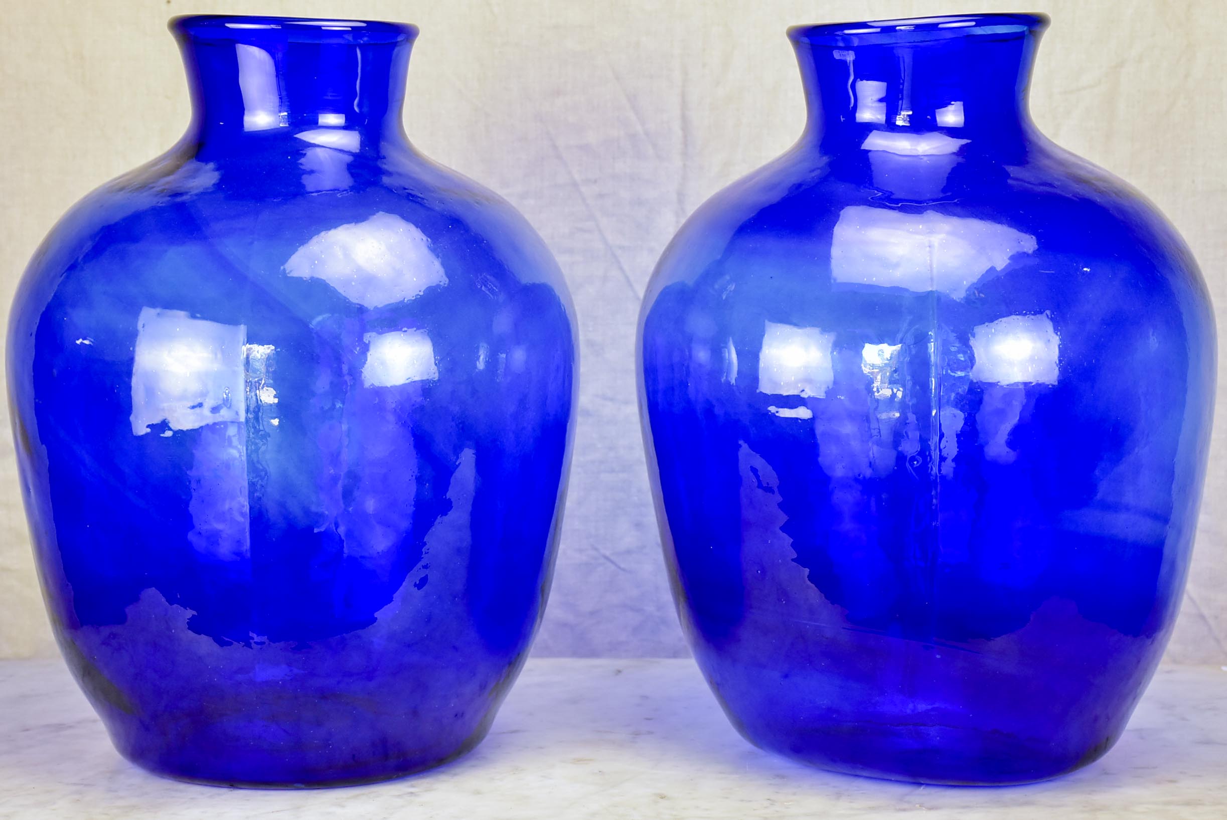 Pair of very large cobalt blue glass vases