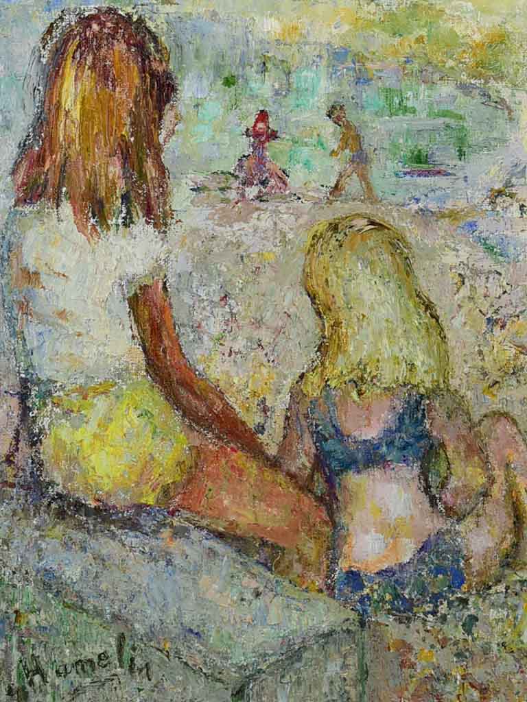 Antique signed children beach painting