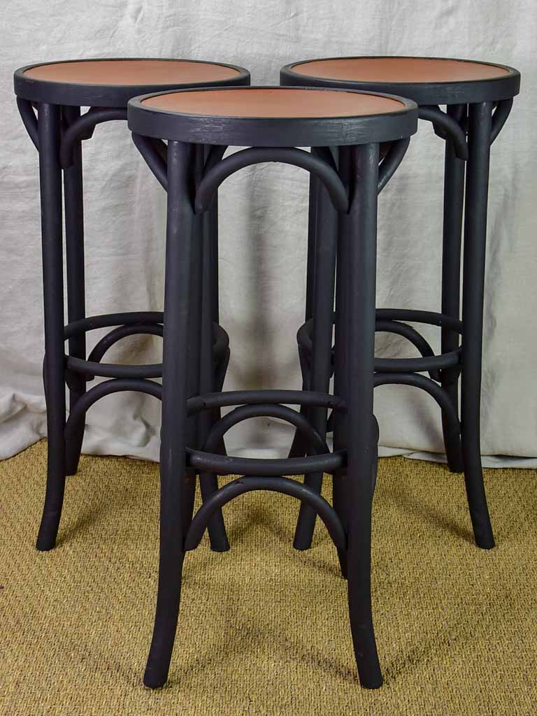 Pair of bentwood Baumann / Thonet barstools - black and brown