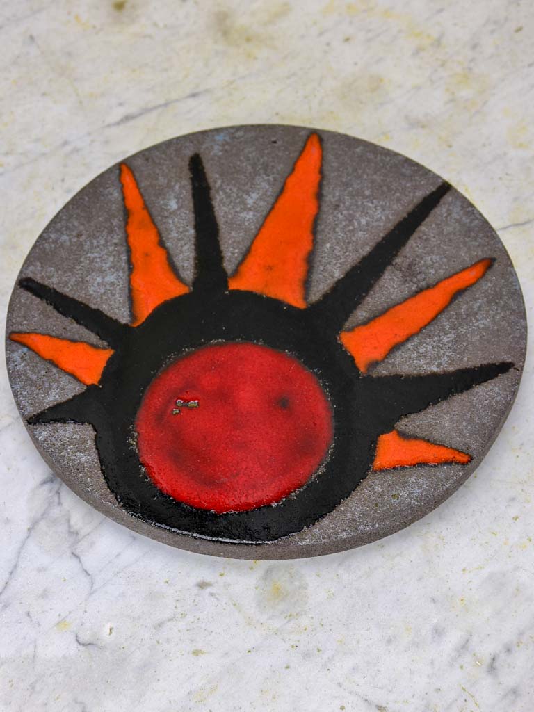 1970's fire clay trivet signed Michel Clement