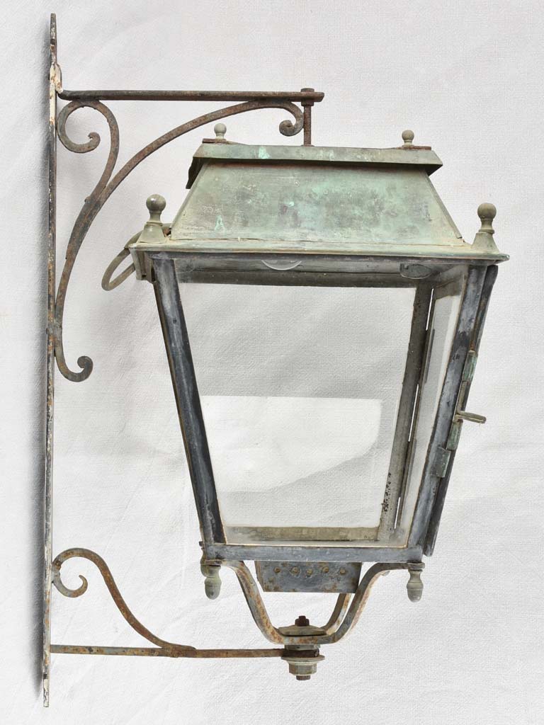 Large antique wall lantern with bracket 27¼"