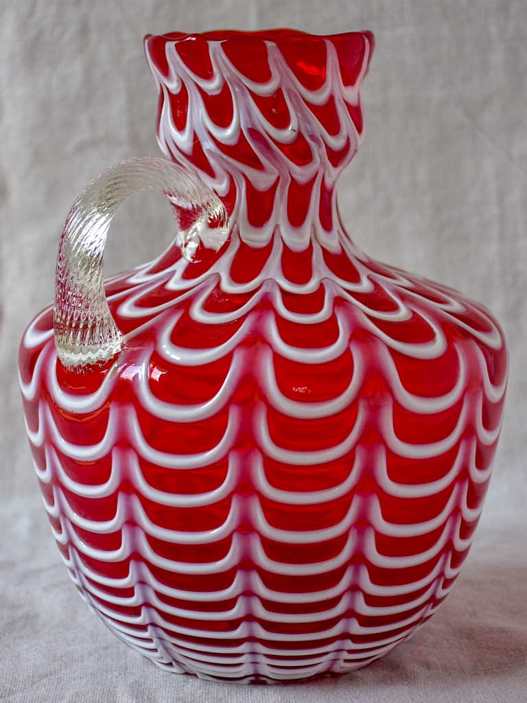 Vintage red and white Bohemian glass vase