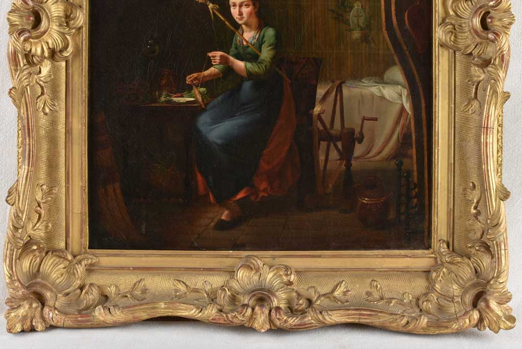 Classic spinster art in gilt frame