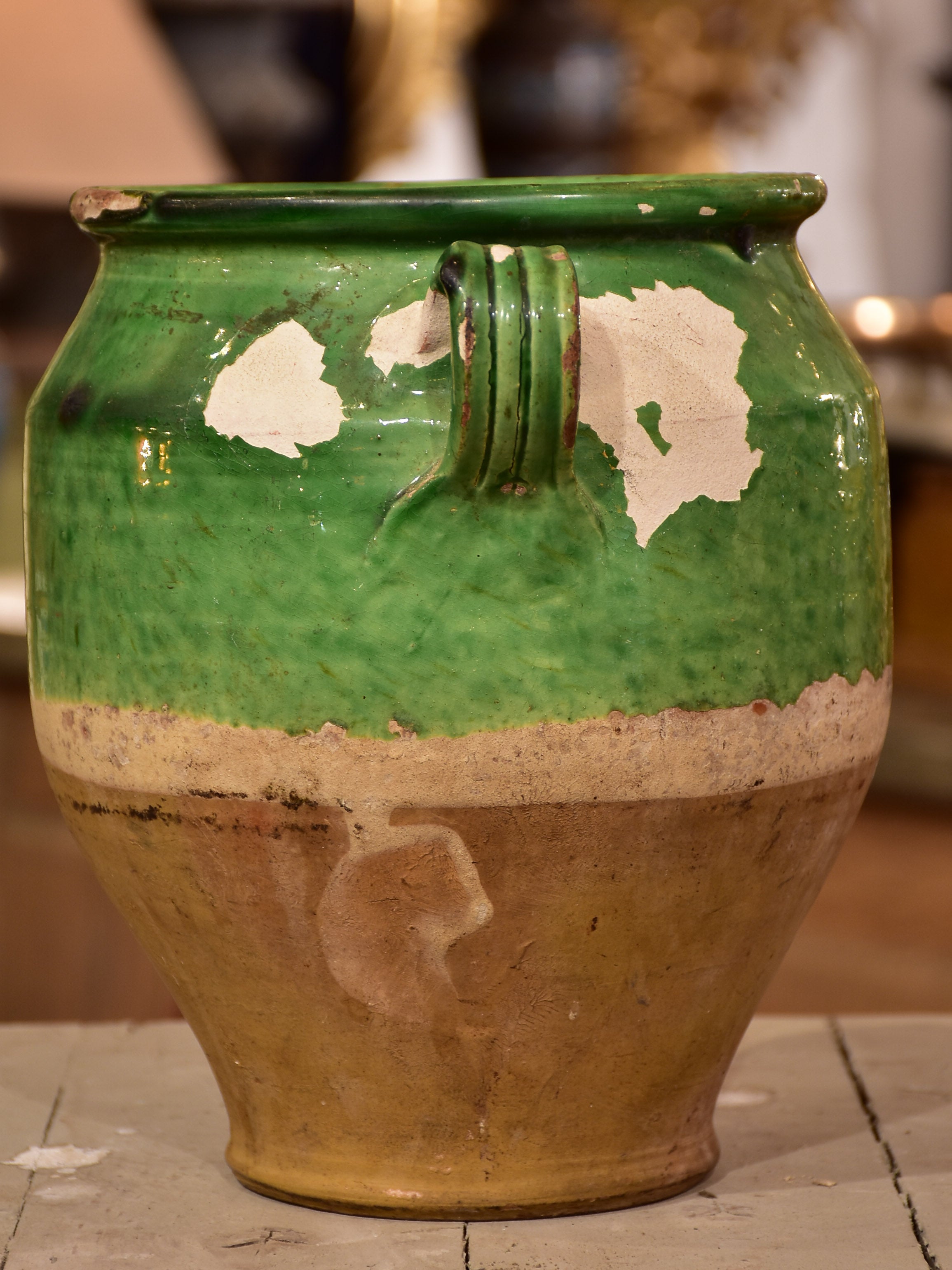 Antique French confit pot with green glaze