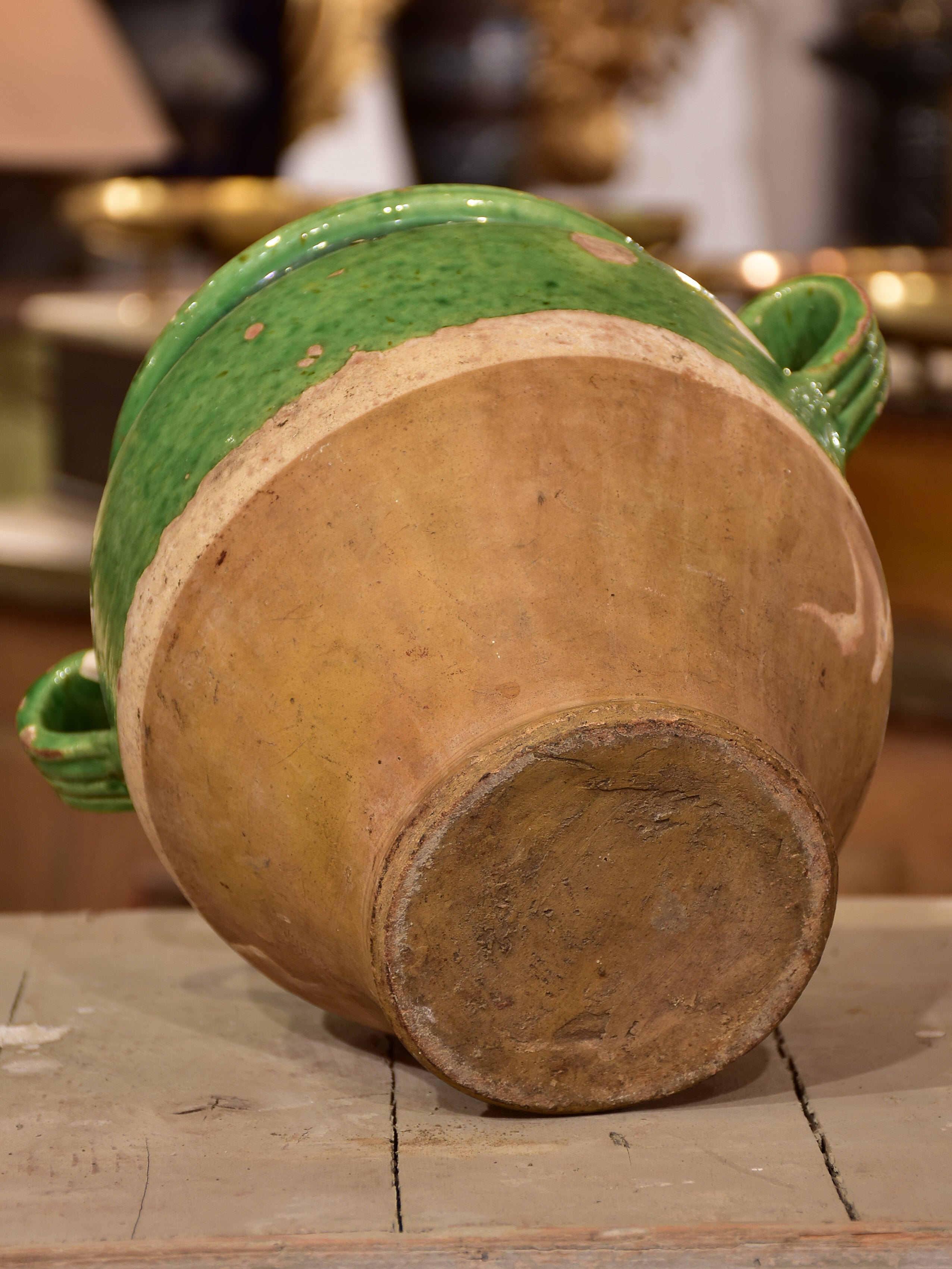 Antique French confit pot with green glaze