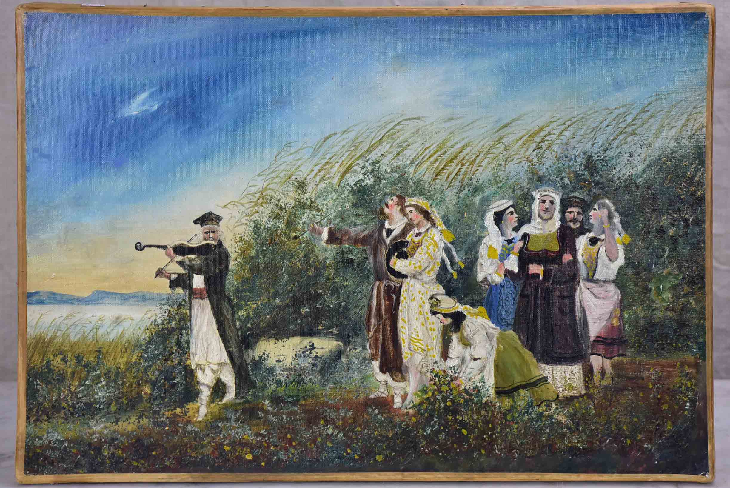 19th Century Painting of a wedding 15” x 21 ¾''