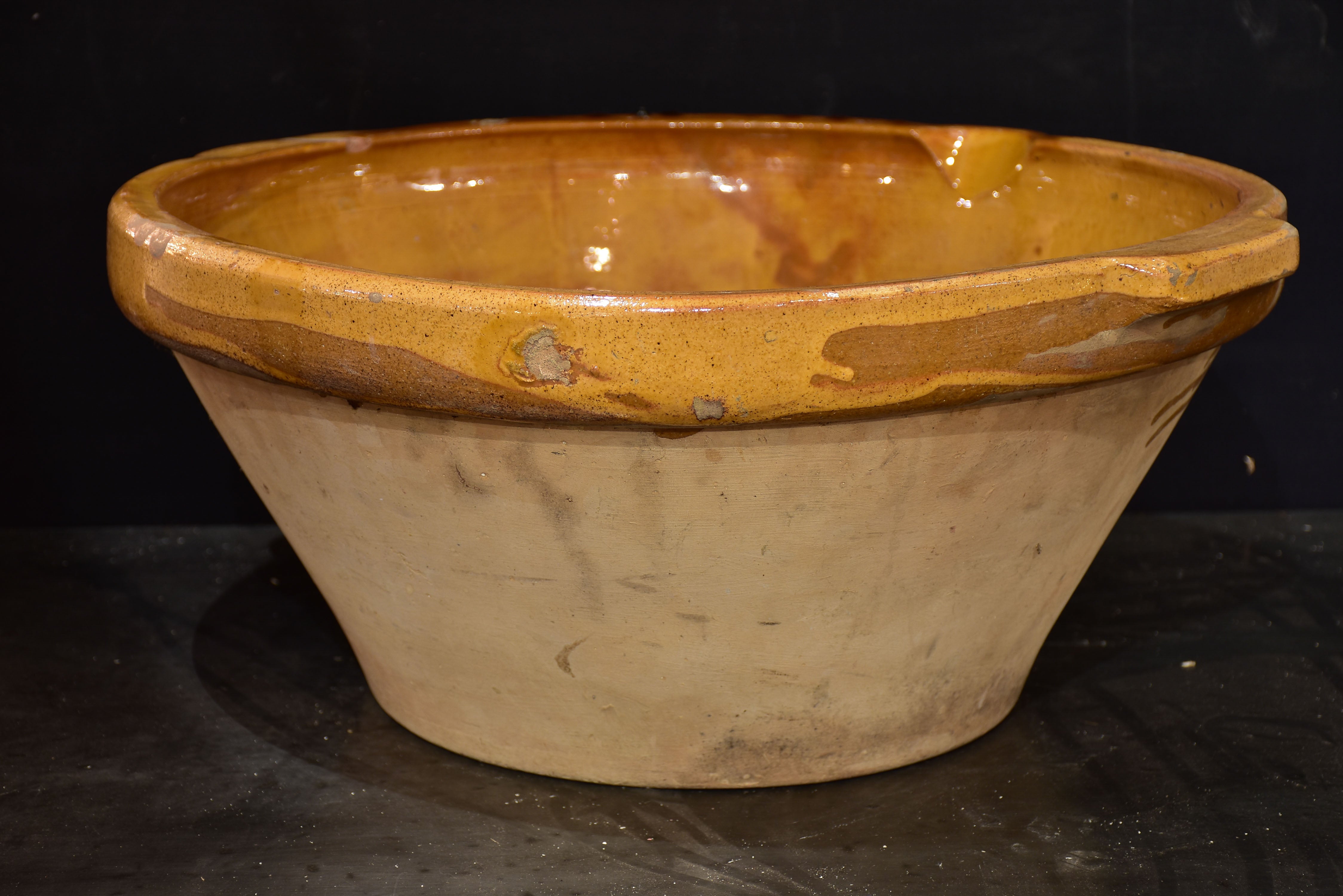 Antique French preserving bowl with yellow glaze