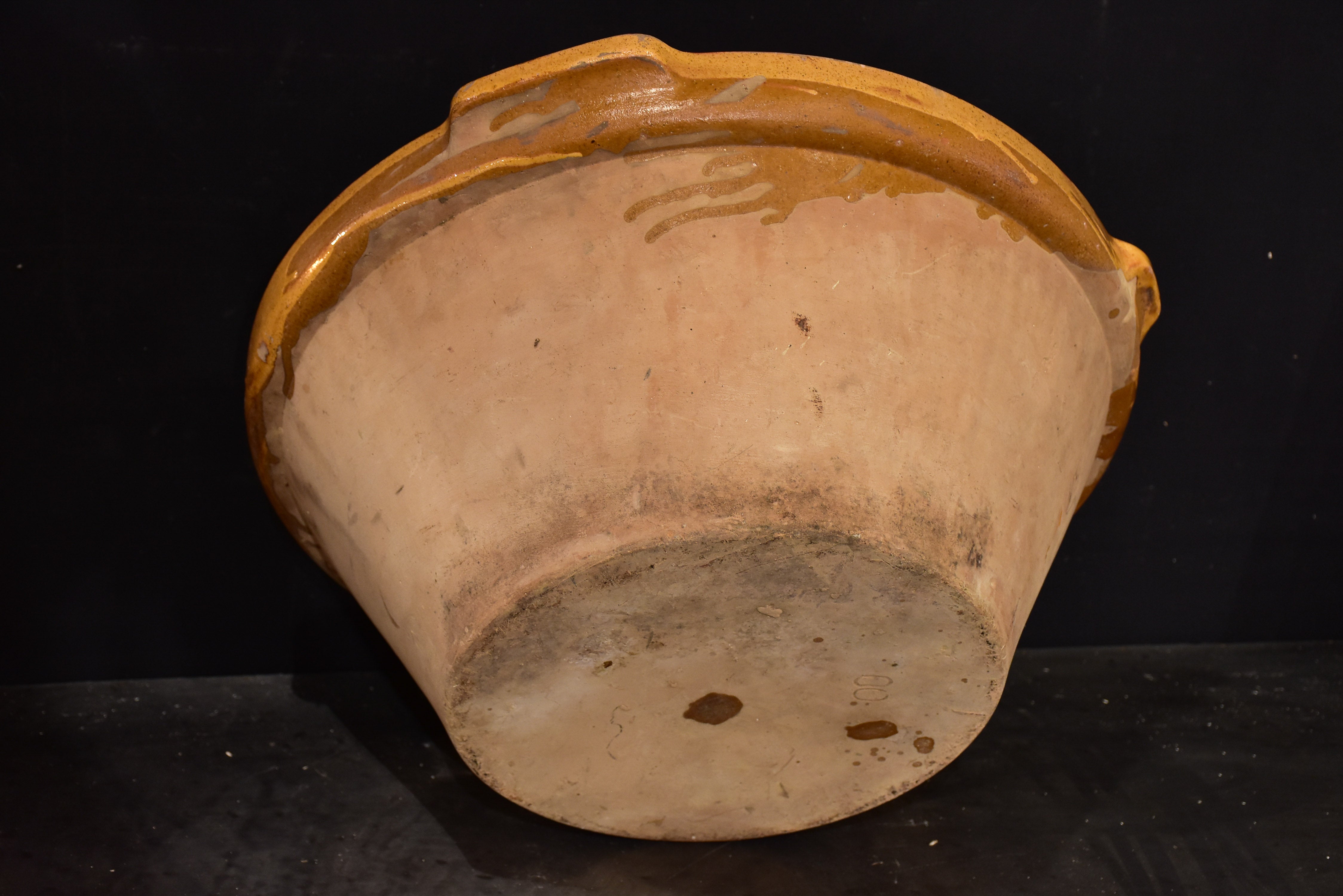 Antique French preserving bowl with yellow glaze