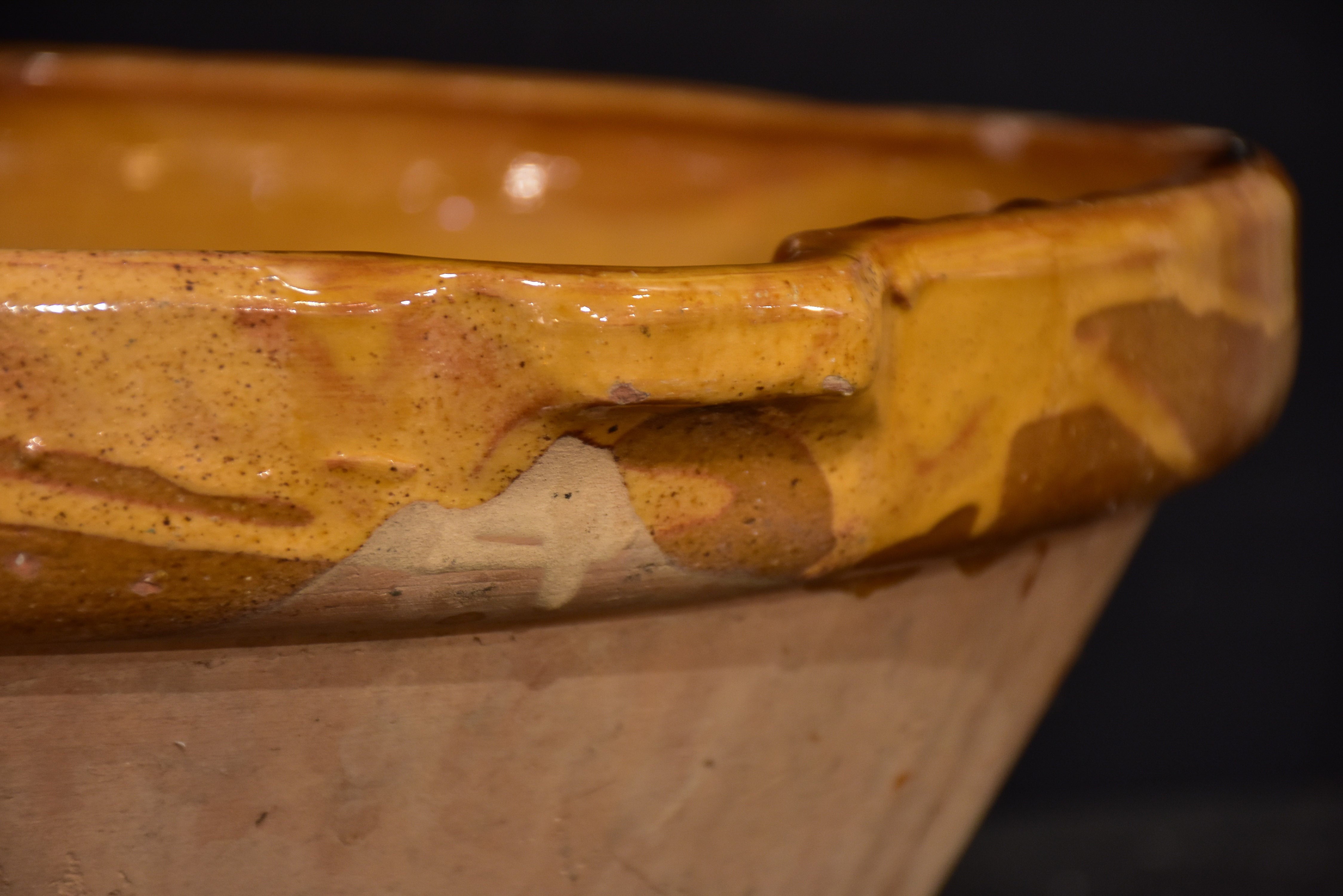 Antique French preserving bowl with yellow glaze