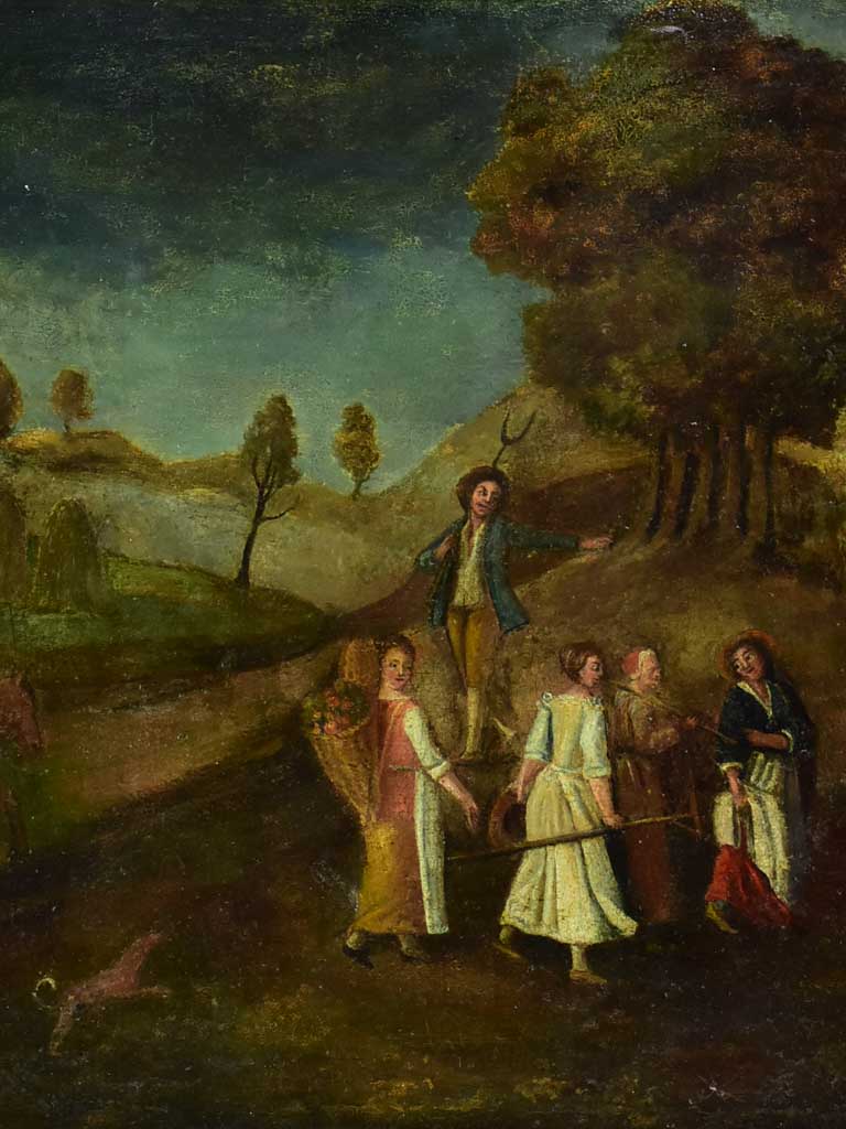 18th Century French oil on canvas - animated landscape - anonymous 35" x 52"