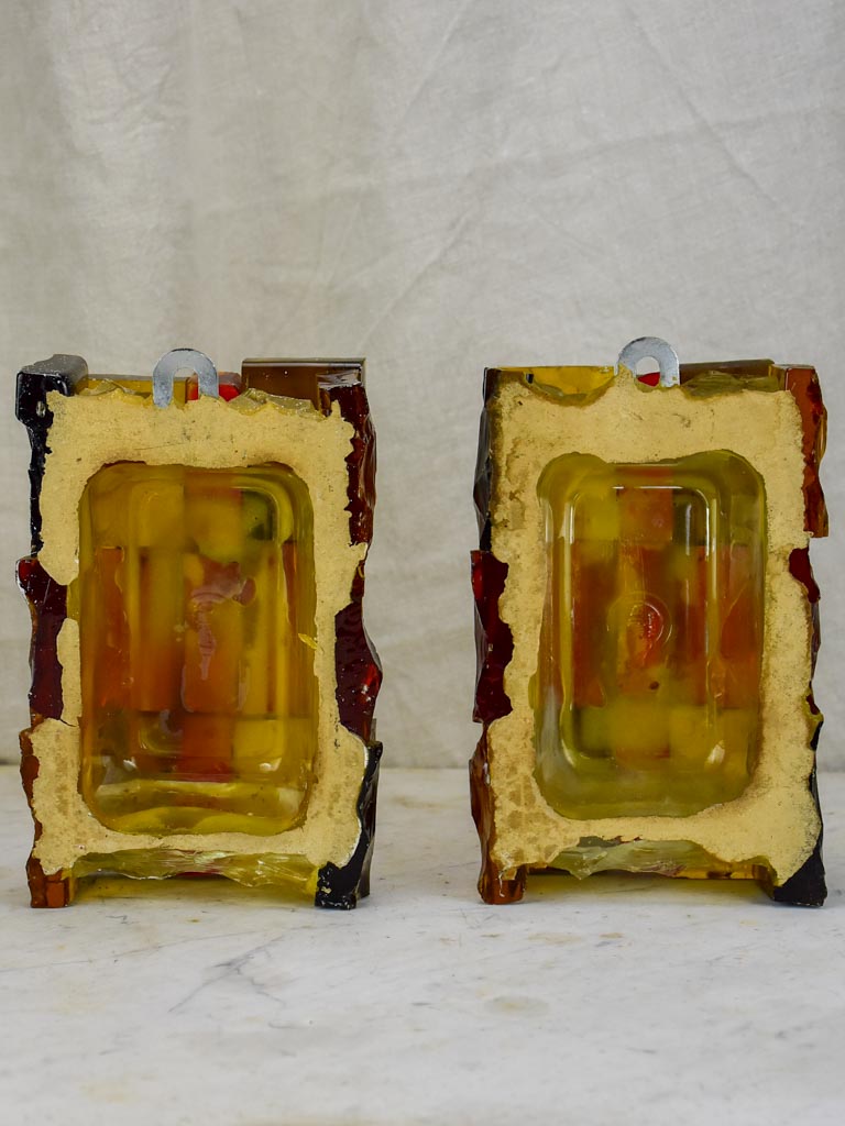 Pair of brutalist glass wall sconces - 1980's