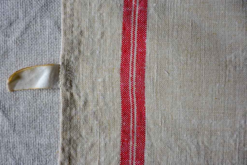 Set of 6 antique French linen tea towels with red checkered border