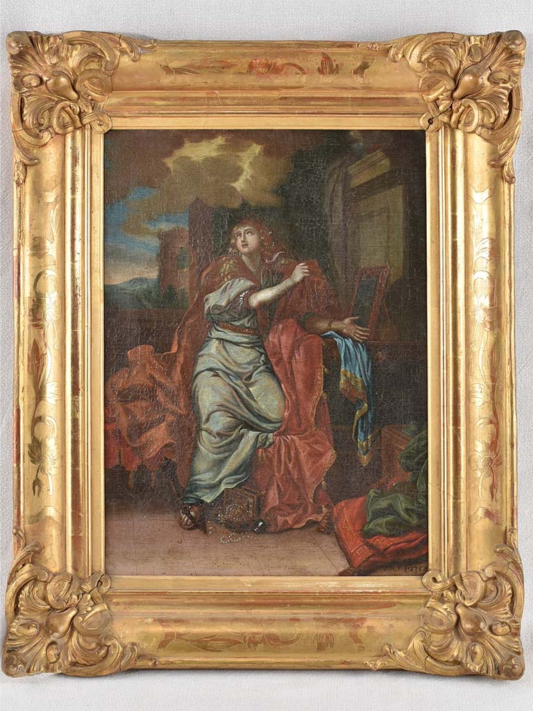 Antique Oil Canvas Saintly Drama