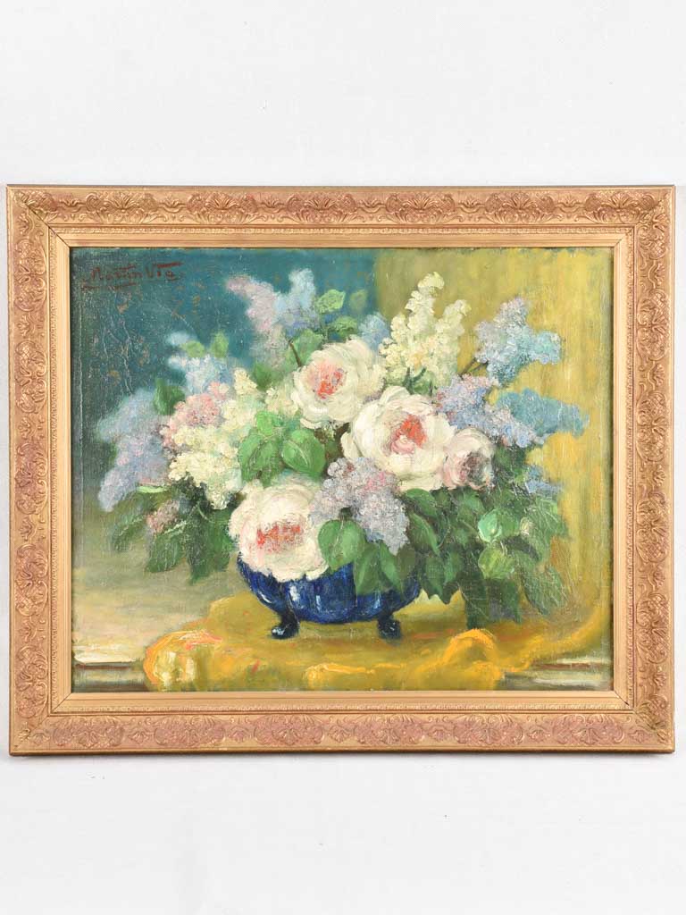 Antique floral still life - oil on canvas, Via Martin (1879-1967) - 28¾ x 34¼"