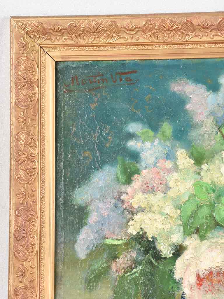 Antique floral still life - oil on canvas, Via Martin (1879-1967) - 28¾ x 34¼"