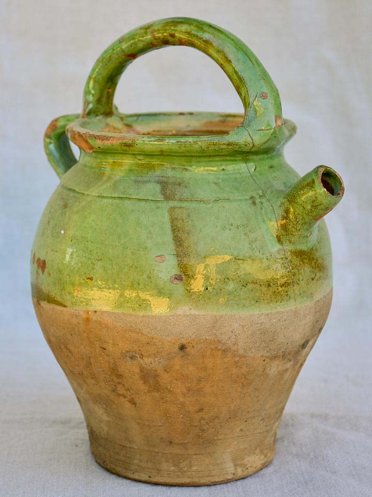 Antique French water pitcher with pale green glaze