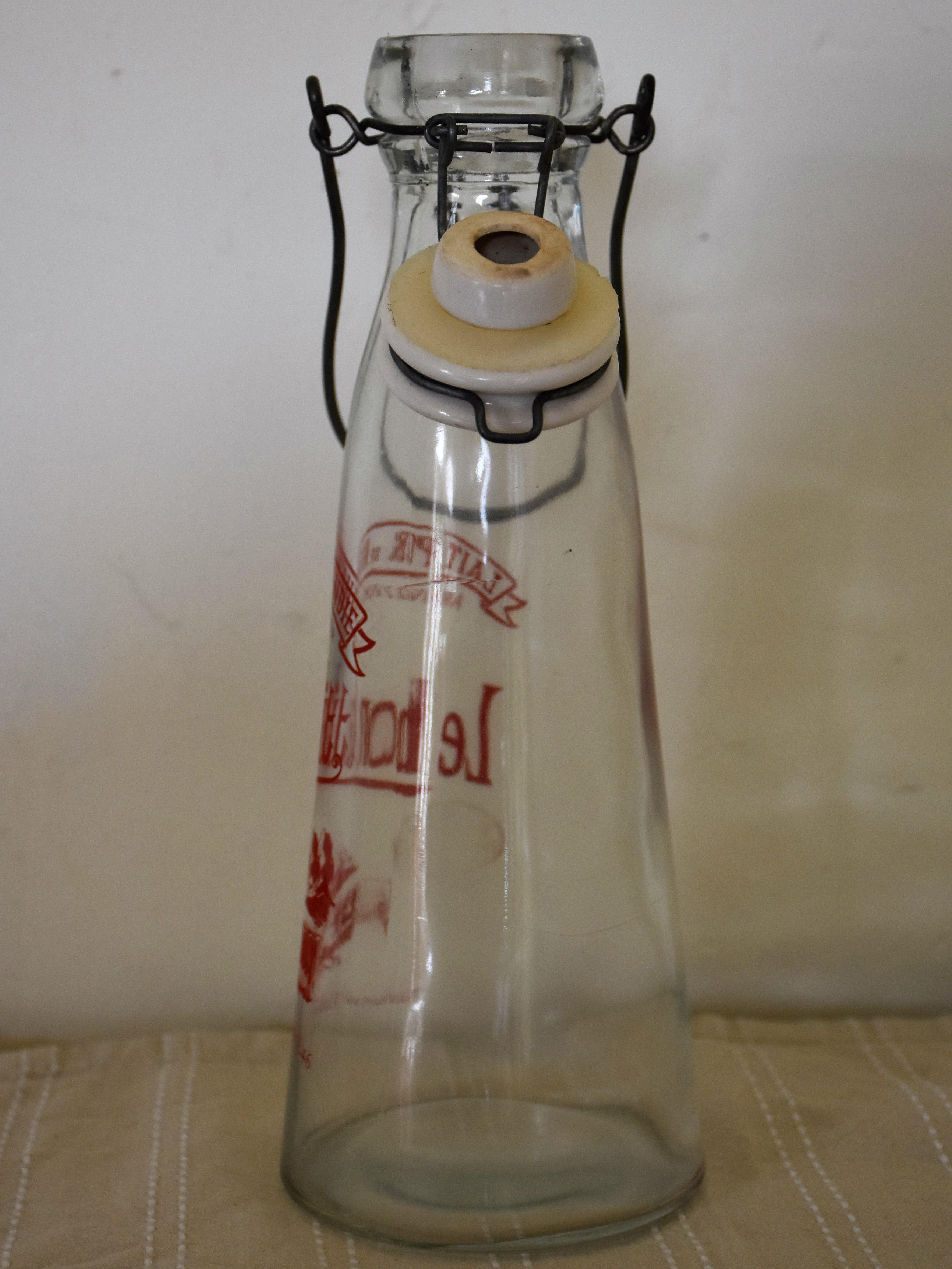 Vintage French glass milk bottle - Le bon lait