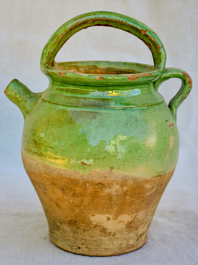 Antique French water pitcher with pale green glaze