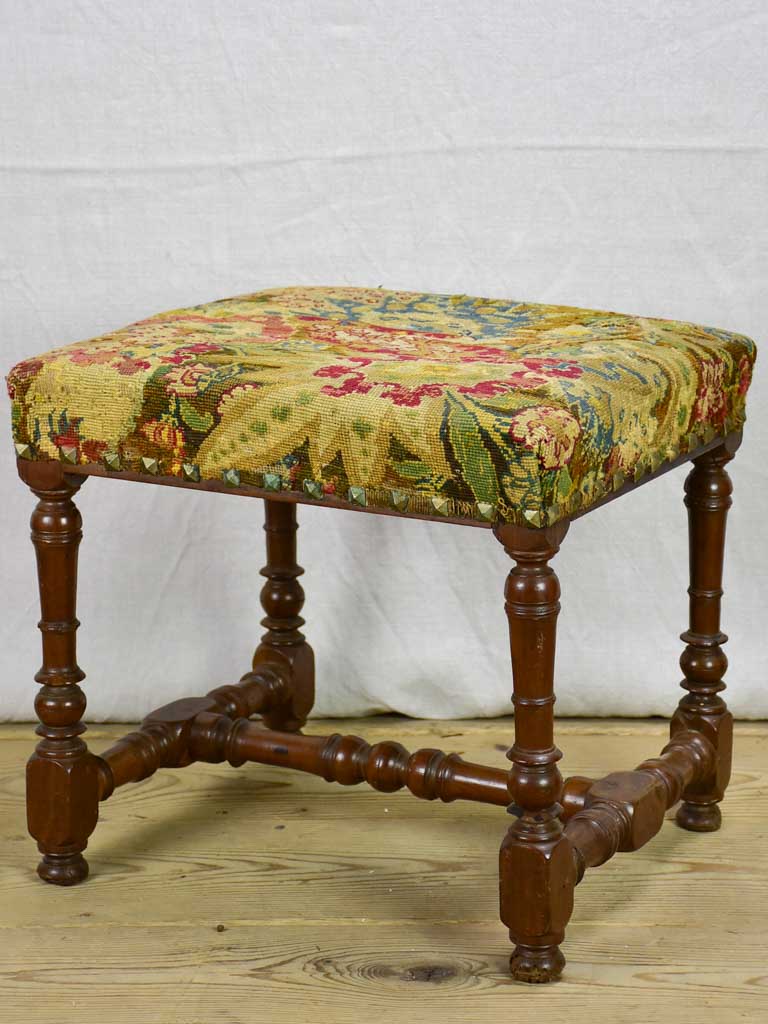 18th Century French stool with original cross-stitch upholstery