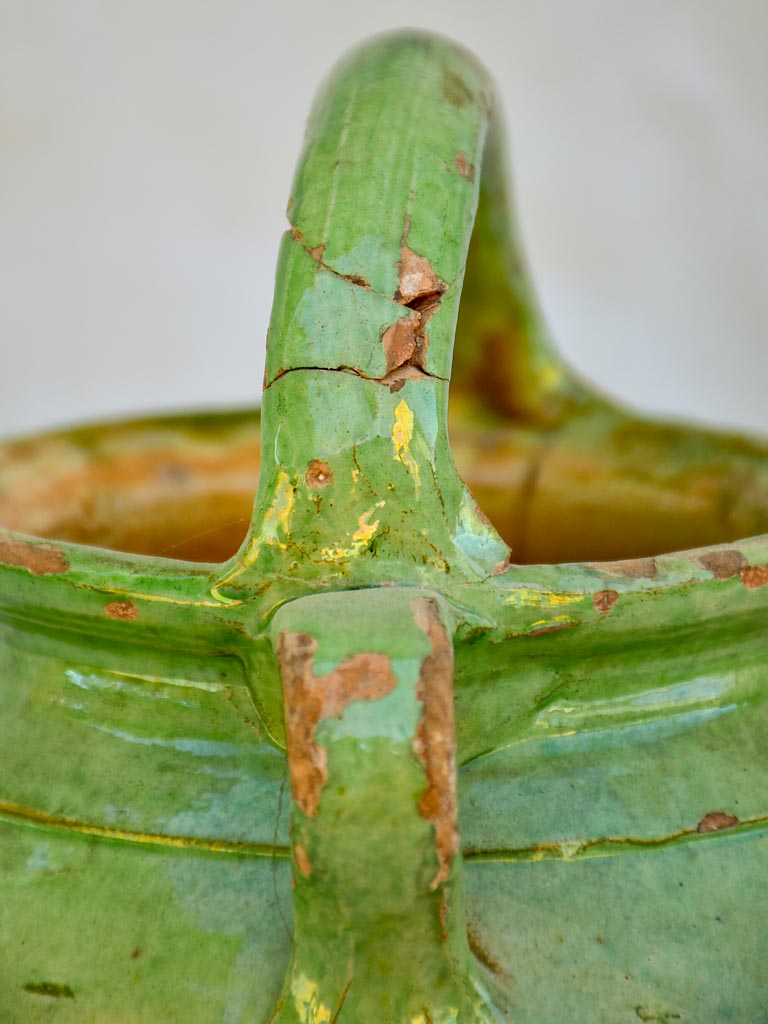 Antique French water pitcher with pale green glaze