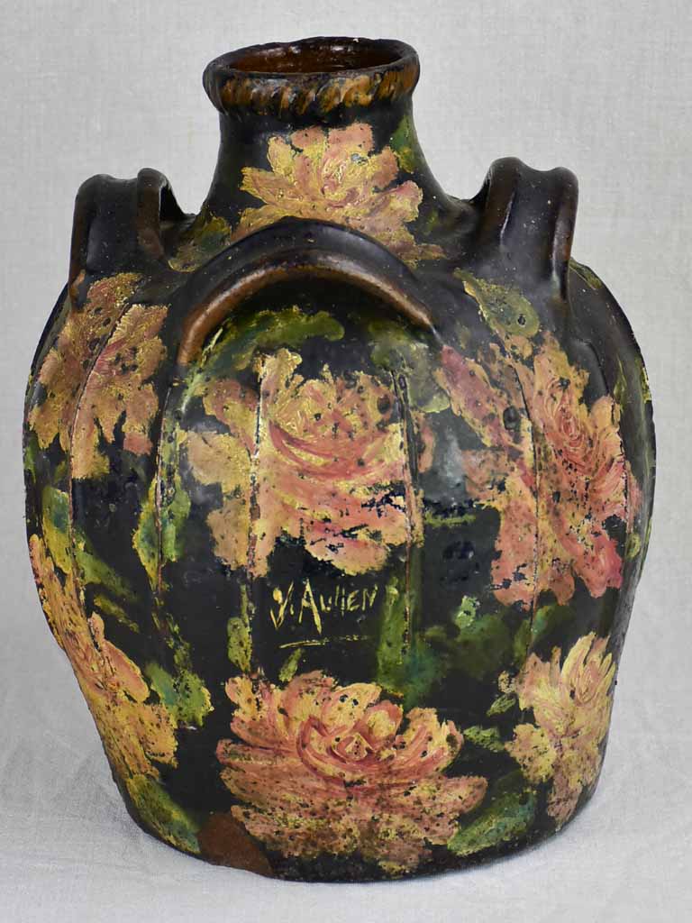 18th Century French water cruche with Napoleon III floral décor 15"