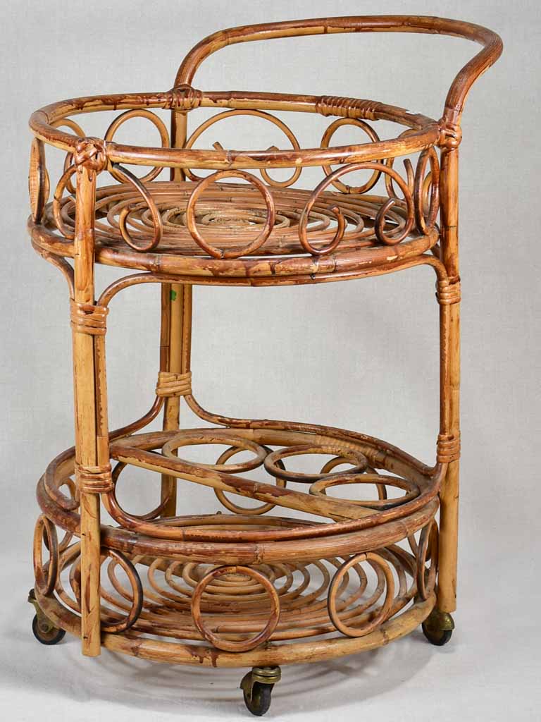 Vintage French rattan bar cart