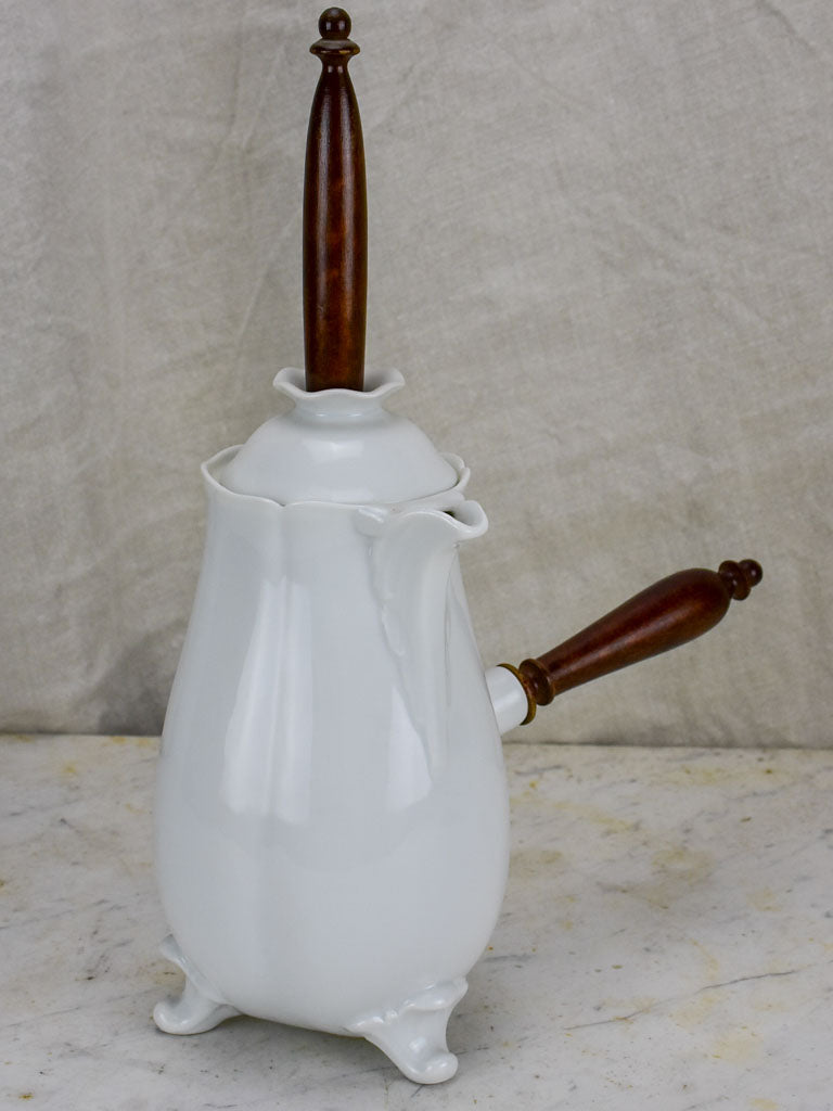 Antique French porcelain hot chocolate jug with stirrer