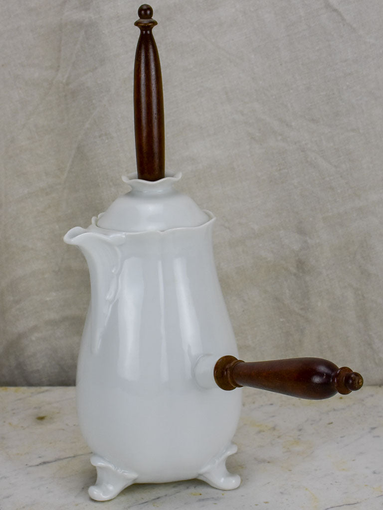 Antique French porcelain hot chocolate jug with stirrer