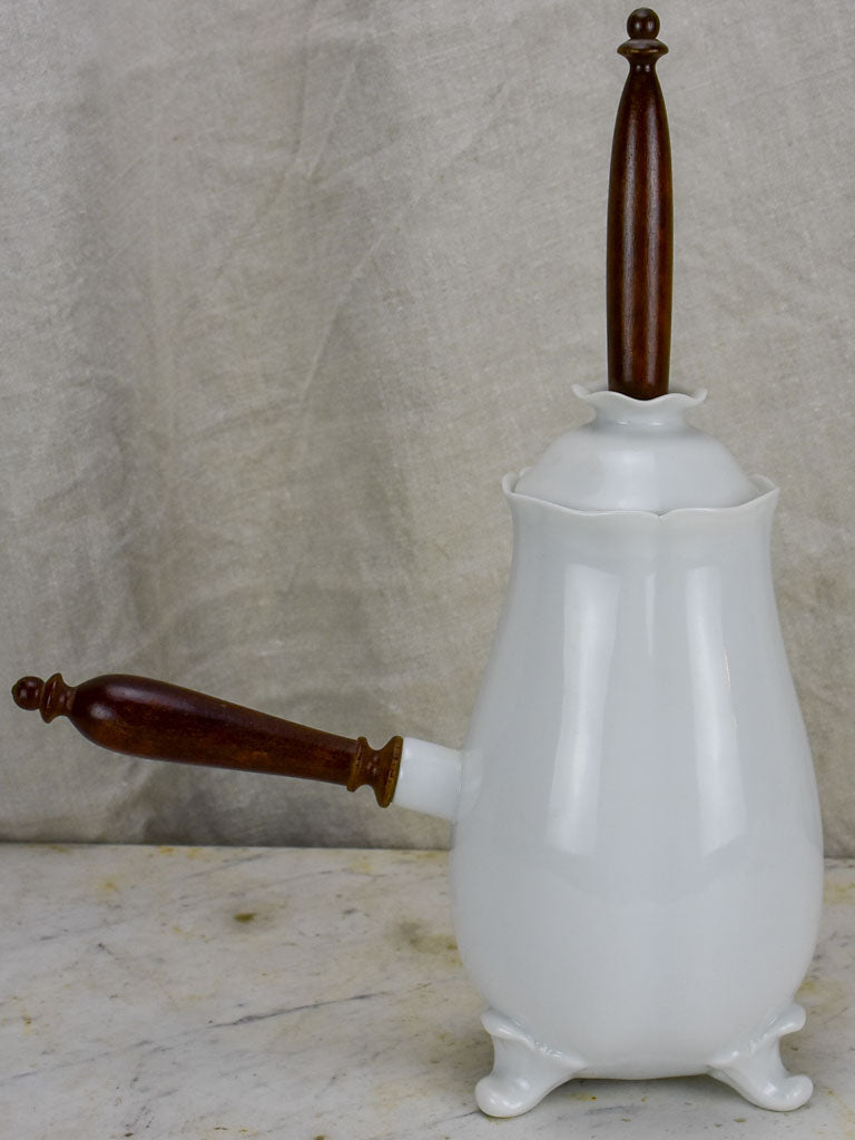 Antique French porcelain hot chocolate jug with stirrer