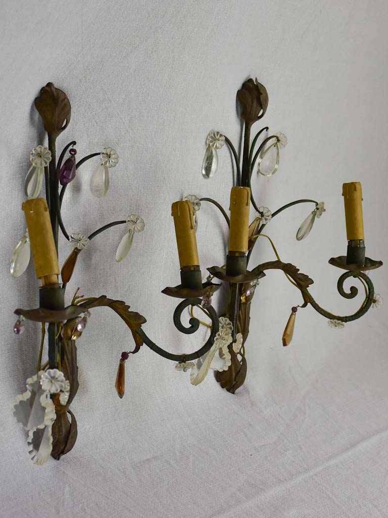 1930's embellished leaf motif sconces