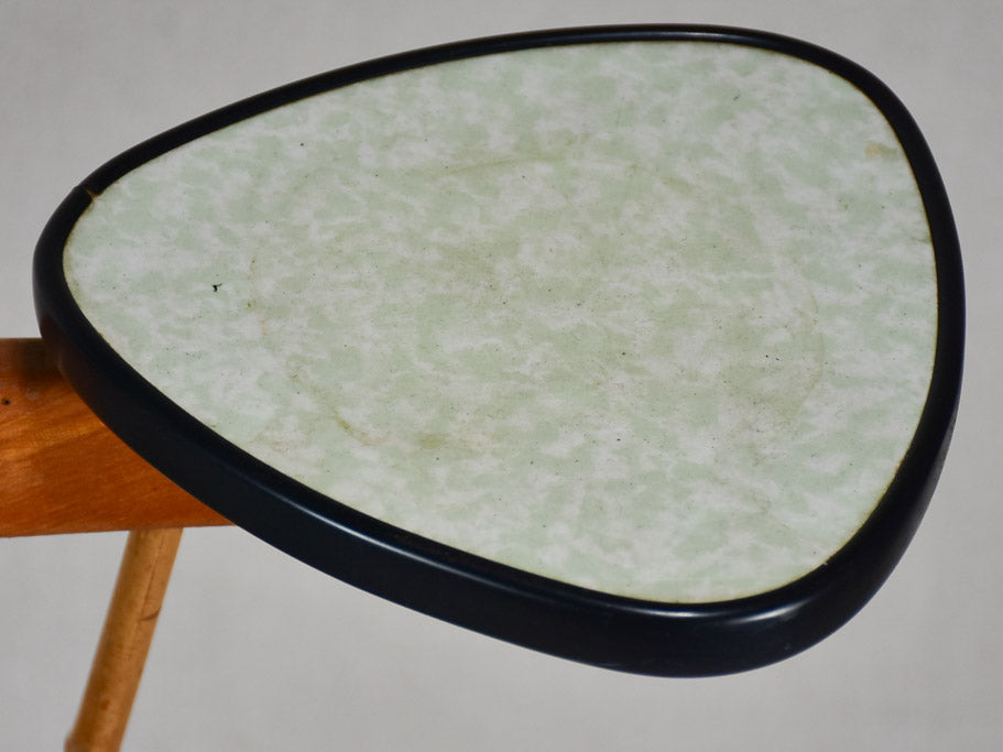 Unusual Formica and teak side table with little shelves