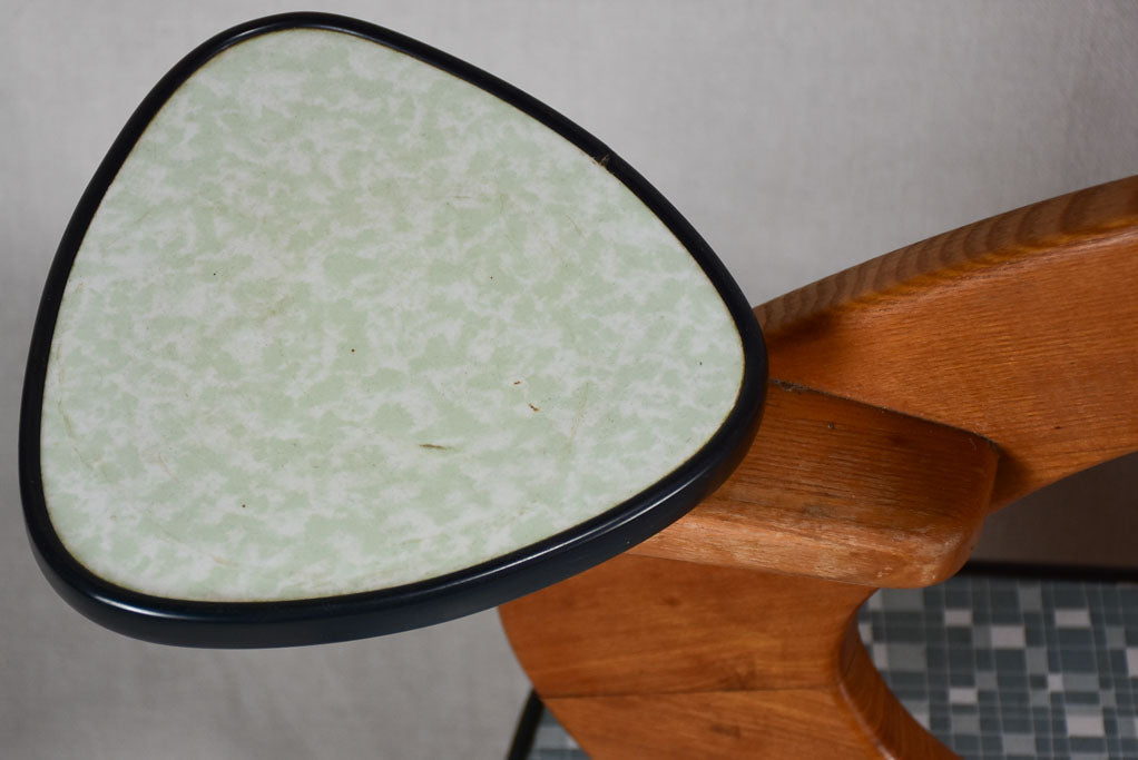 Unusual Formica and teak side table with little shelves