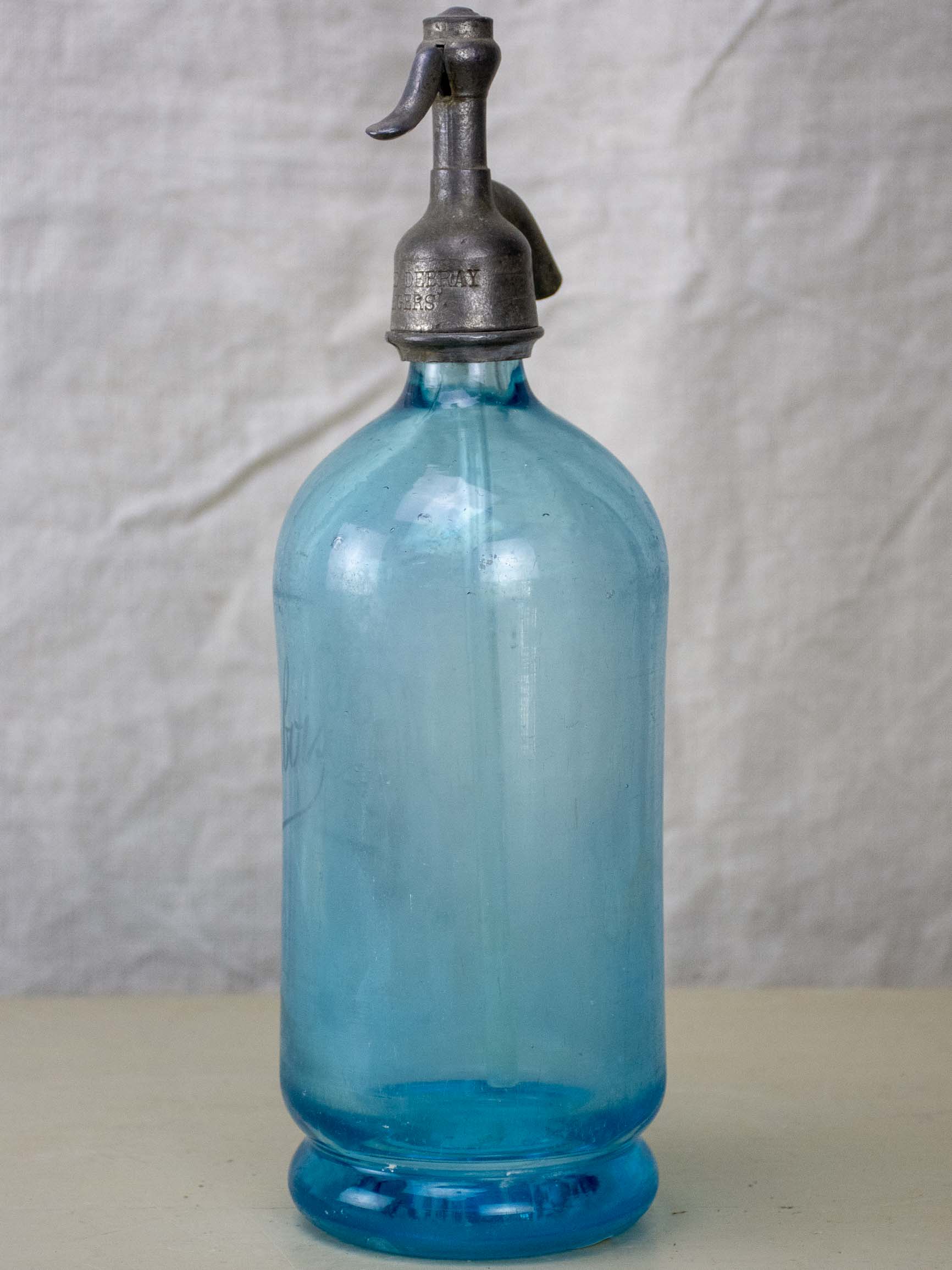 Antique French soda siphon Seltzer bottle - light blue