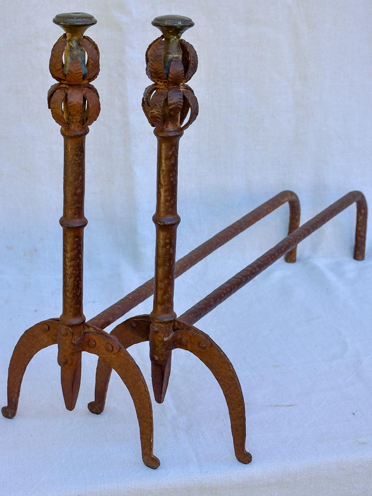 Pair of antique French fireplace dog irons / andirons