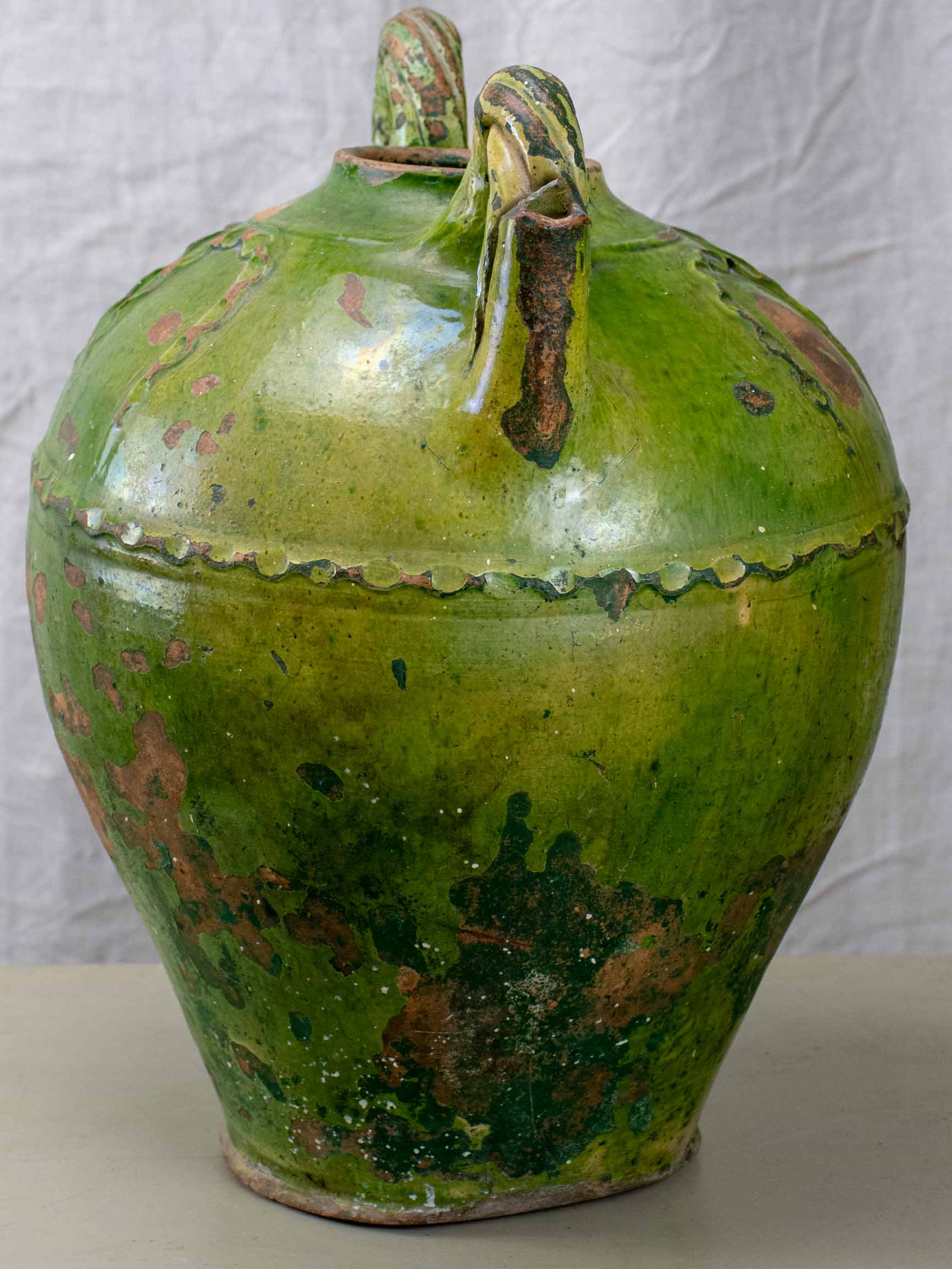 Large 18th Century French water pot with green glaze