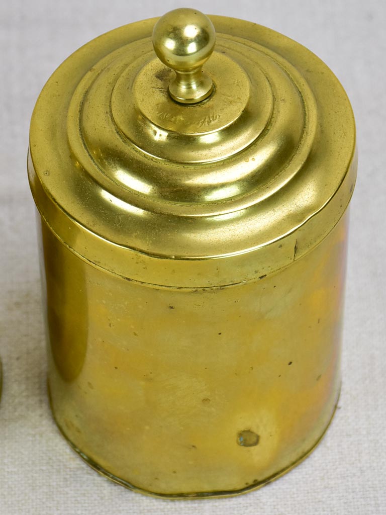 Set of six antique French spice jars - brass