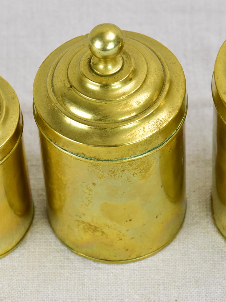 Set of six antique French spice jars - brass