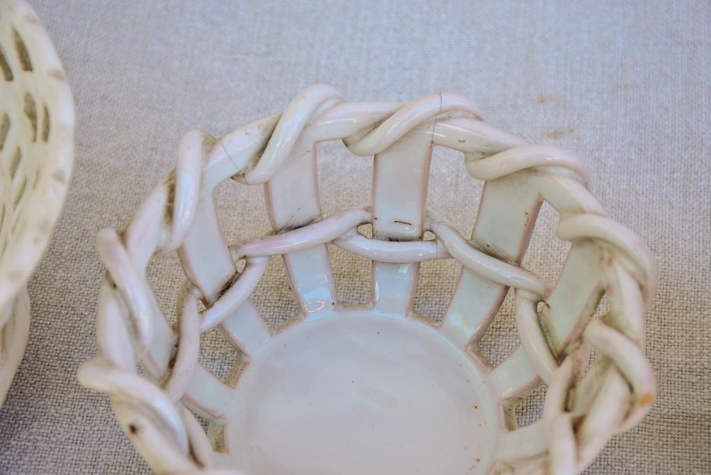 Collection of three antique French faience basket bowls