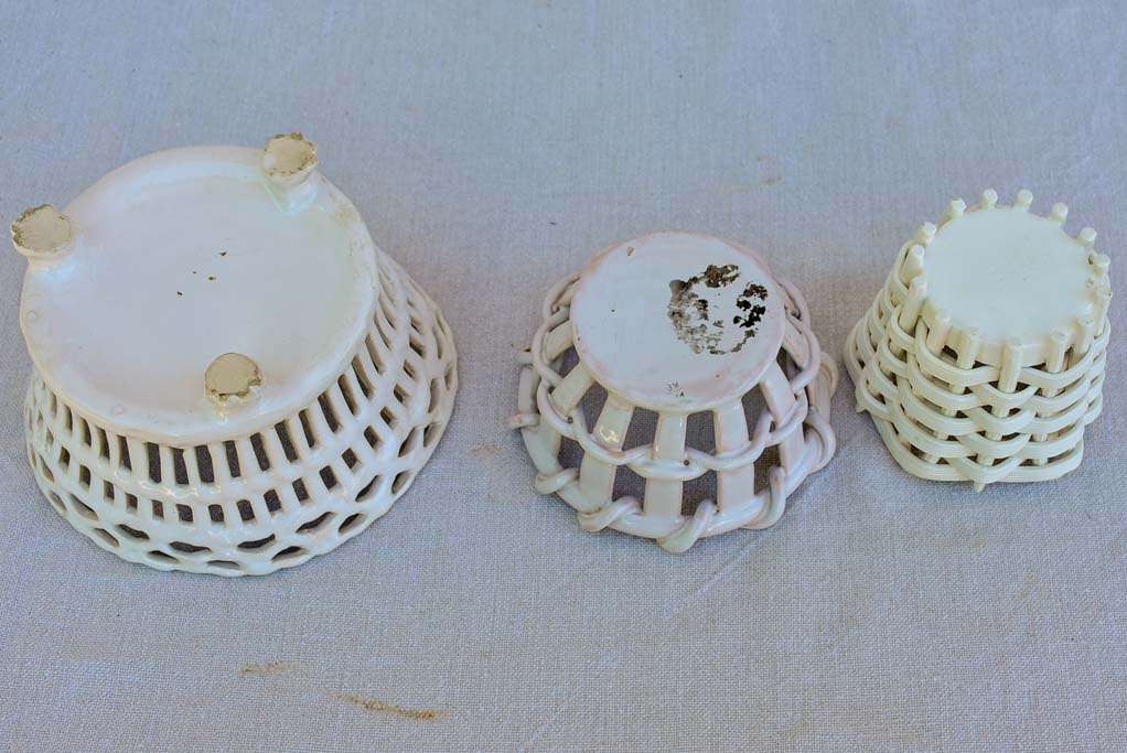 Collection of three antique French faience basket bowls