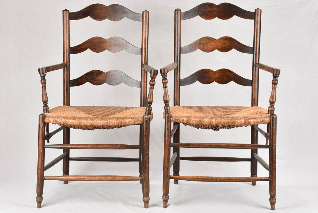 Pair of antique Provencal ladder back armchairs