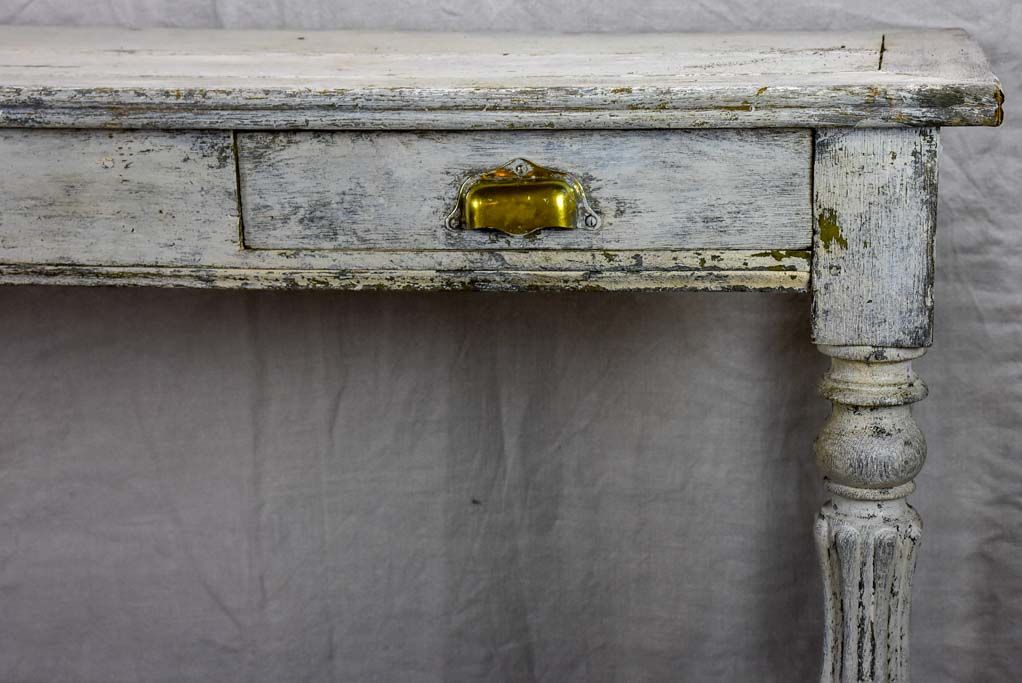 Antique French drapery table - oak with grey / beige painted finish