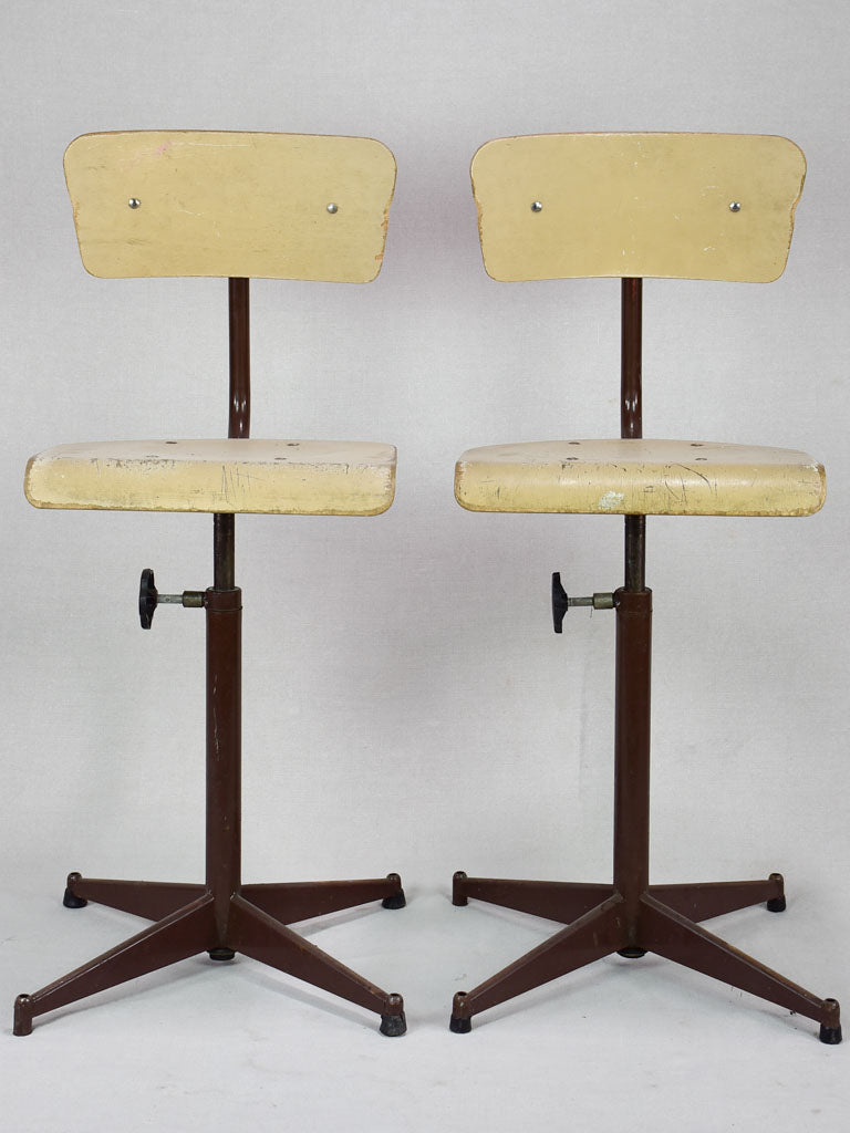 Pair of vintage adjustable stools from a Swiss art college (4 pairs available)