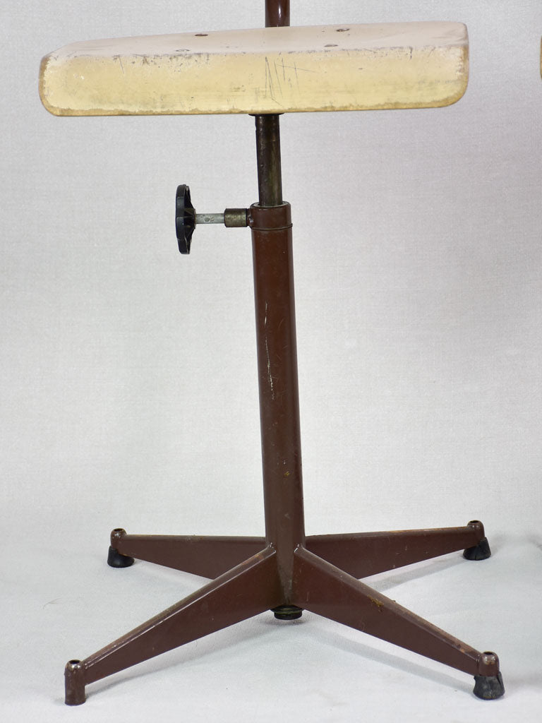 Pair of vintage adjustable stools from a Swiss art college (4 pairs available)