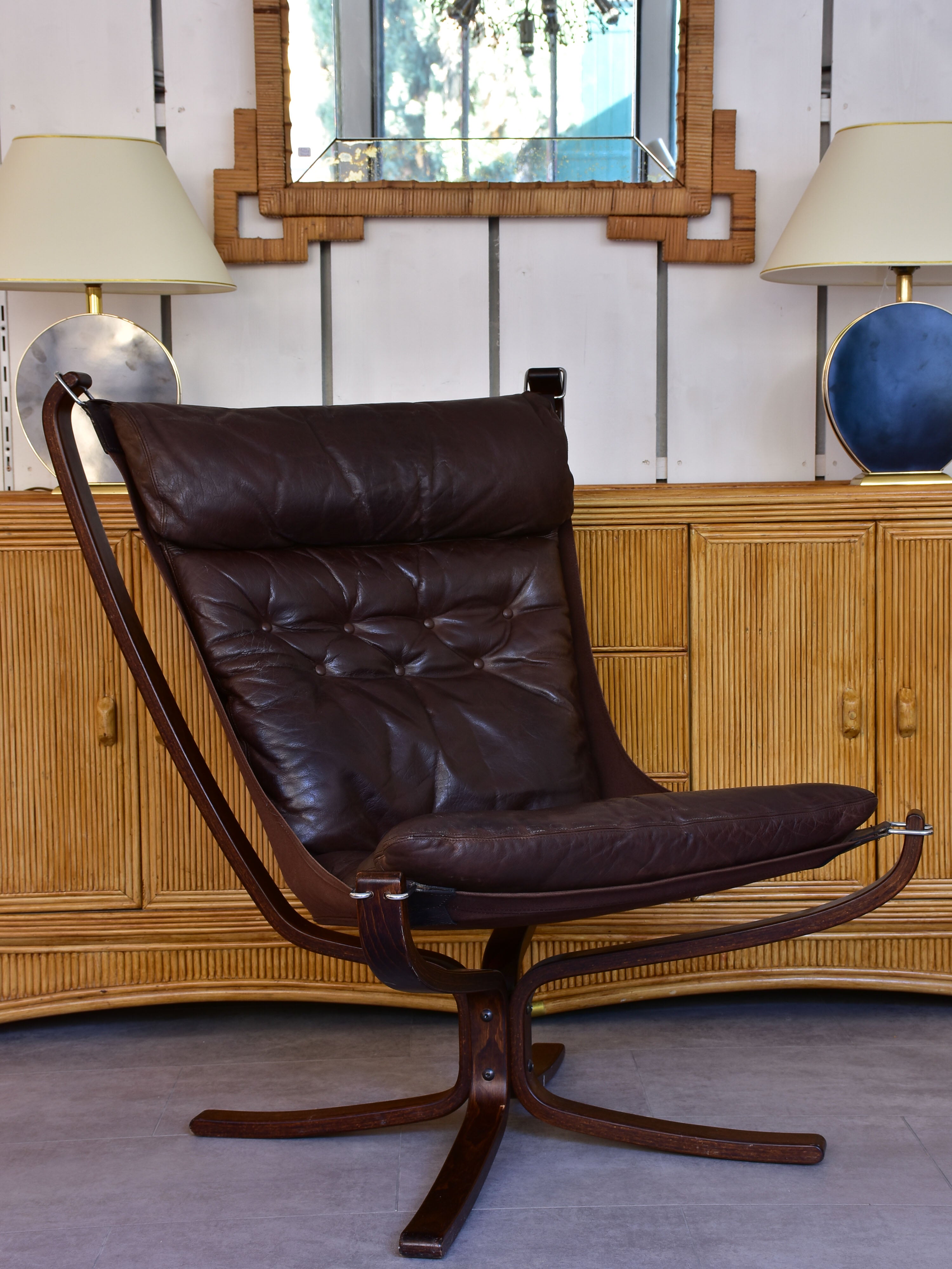 Large pair of Norwegian Falcon chairs attributed to Sigurd Ressell