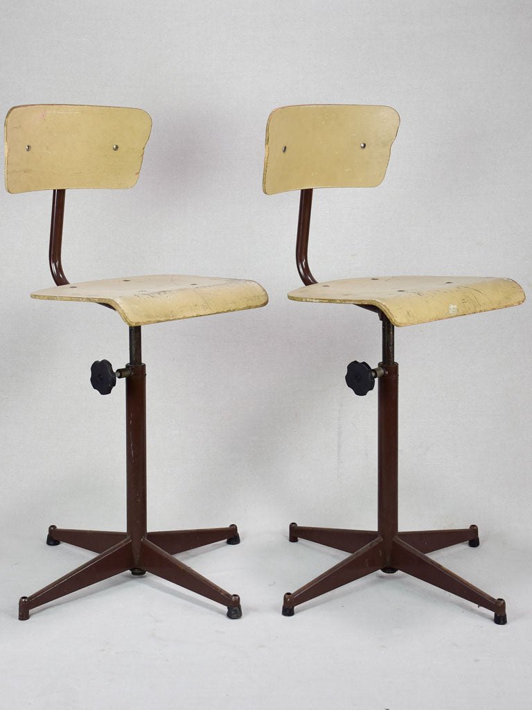 Pair of vintage adjustable stools from a Swiss art college (4 pairs available)