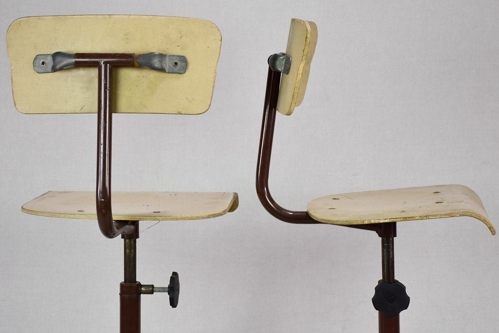 Pair of vintage adjustable stools from a Swiss art college (4 pairs available)