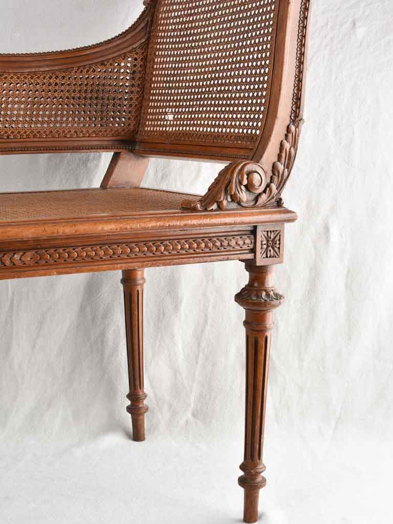 Louis XVI style cane chaise longue w/ ram's head armrest - 33¾"