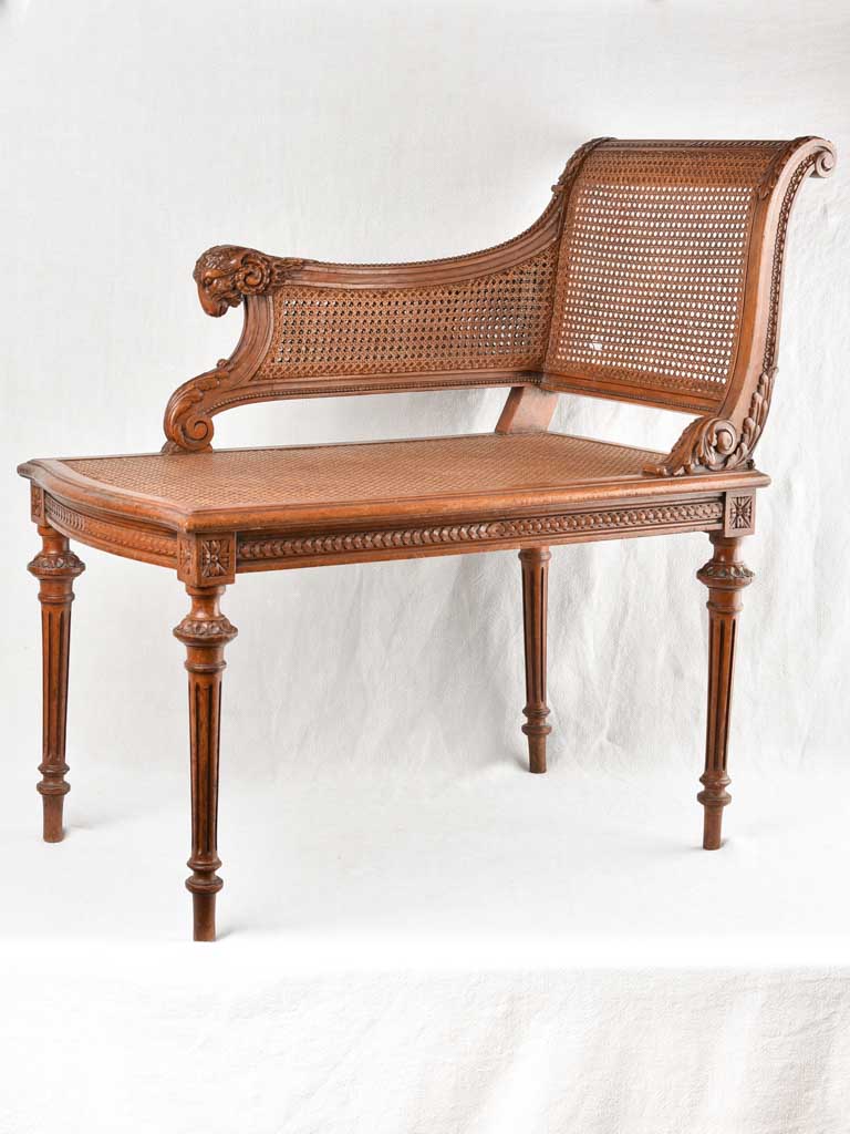 Louis XVI style cane chaise longue w/ ram's head armrest - 33¾"